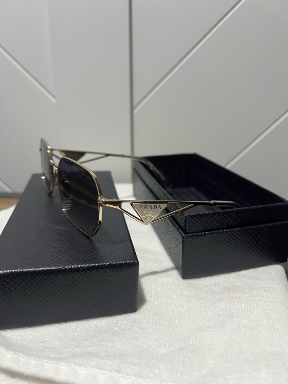 Prada 58mm Rectangular Sunglasses - BLUE MIRROR/ GOLD - Picture 8 of 12